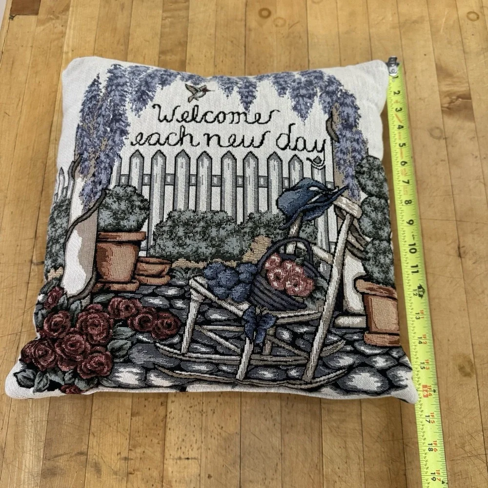 Cottage Garden Tapestry Pillow Welcome Each New Day Springtime Gift For Gardener